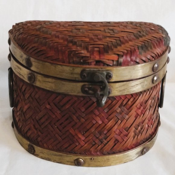 2 Bombay Company Nesting Half Moon Wicker Chests-Brushed Brass Trim - Picture 10 of 16